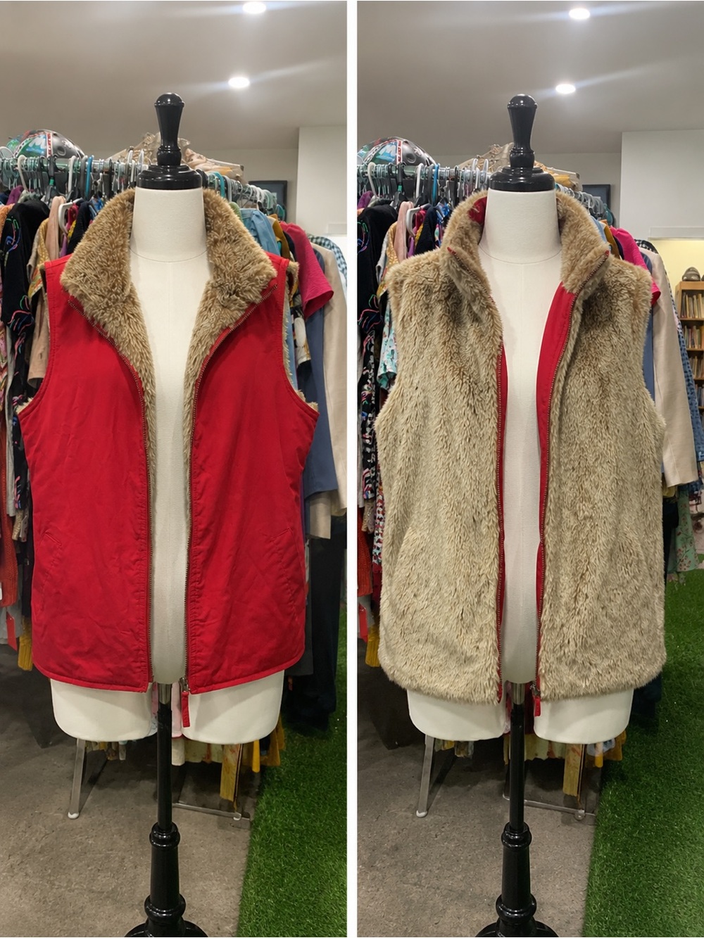 Women's GAP Reversible Fur Lined Vest Red Size M/L